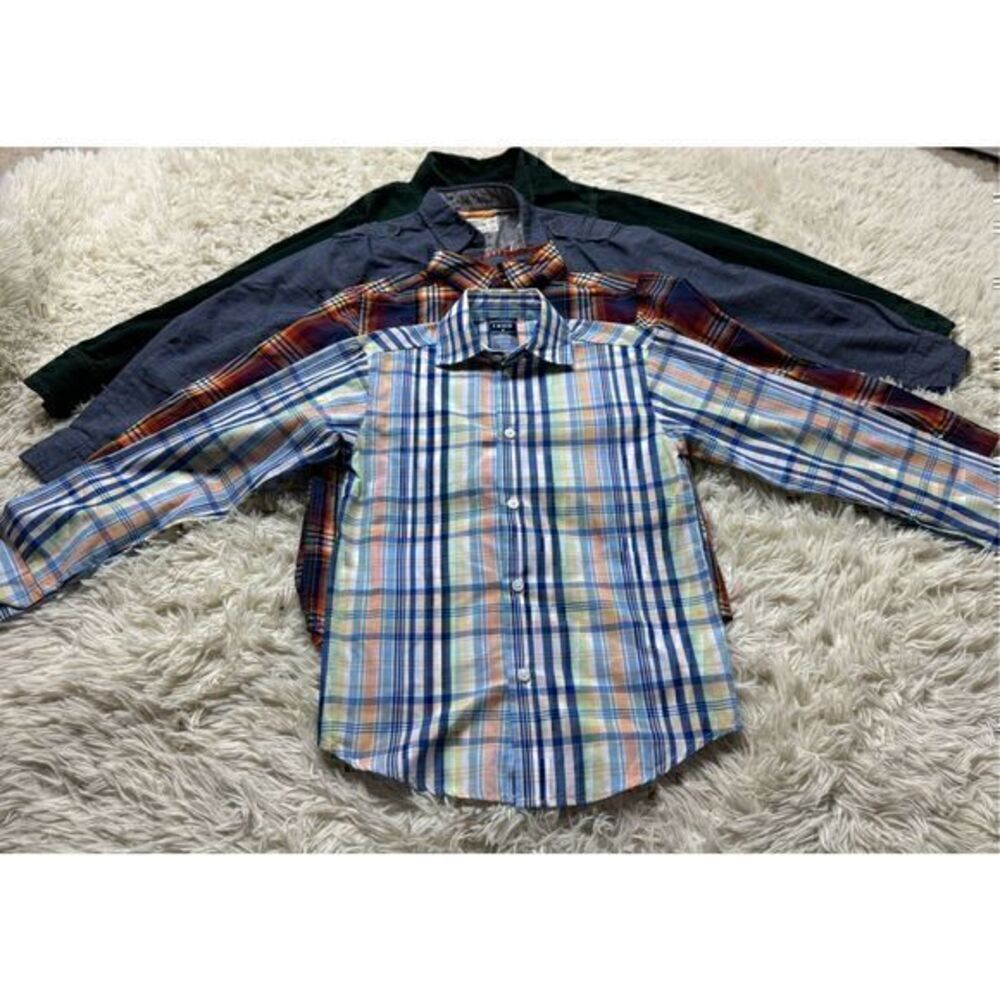4 piece Boys Long Sleeve Button Up Shirts Bundle Size 7-8 by Izod, Gymboree, Fre